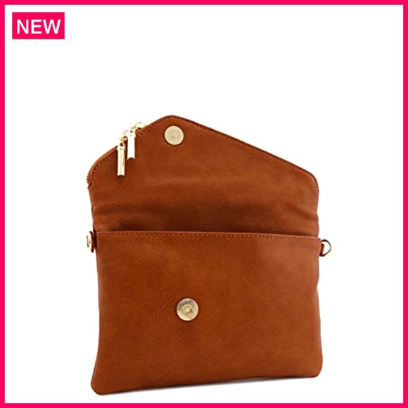 Faux Leather Clutch Crossbody Bag with Detachable Chain Strap, 9x6 Inches